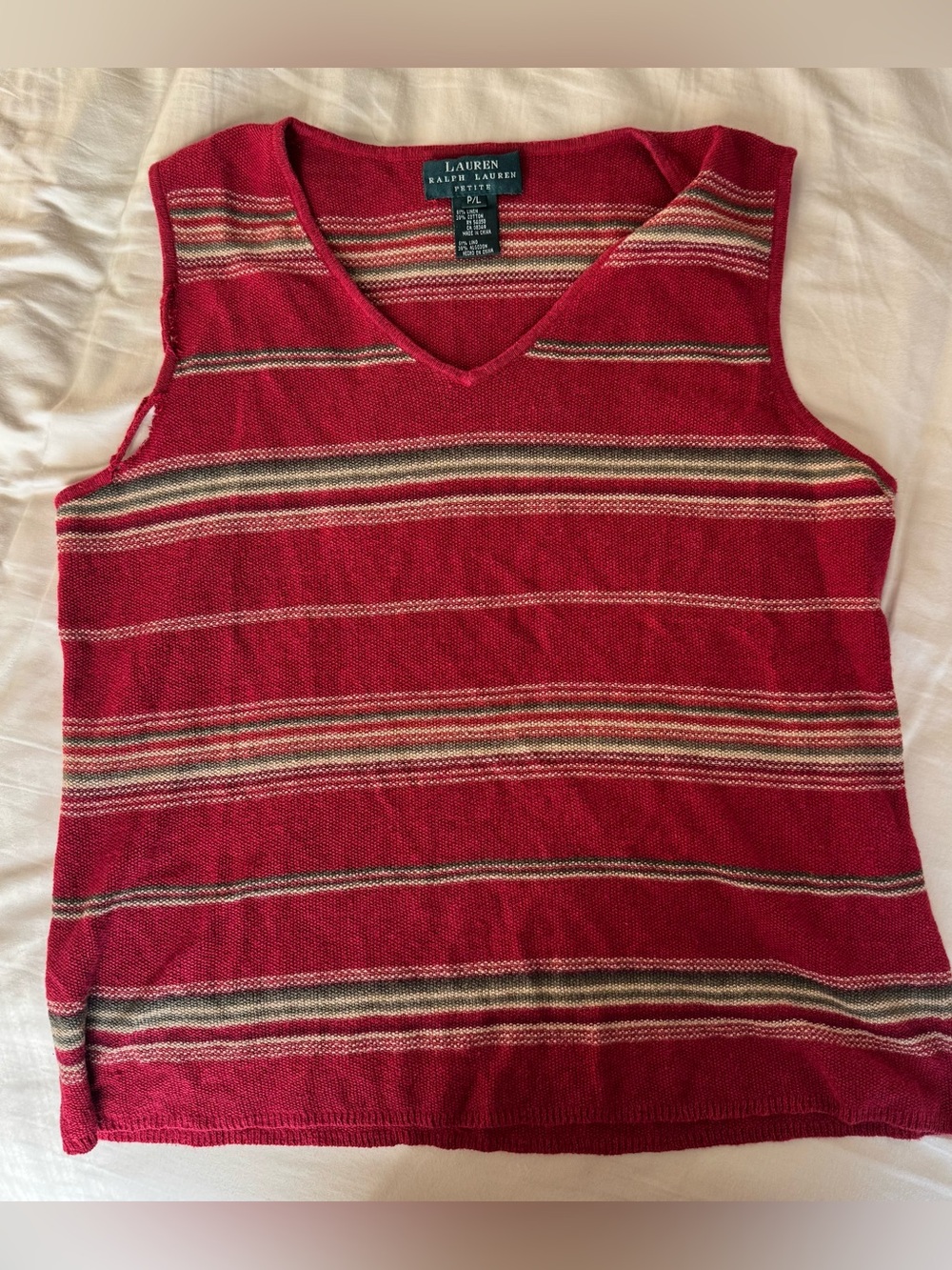 Vintage Ralph Lauren Linen Cotton Striped Sweater Vest Petite L